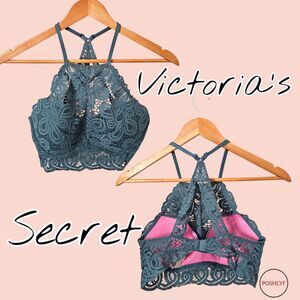 PINK Victoria's Secret Lace Push Up Bralette High Neck Teal Small